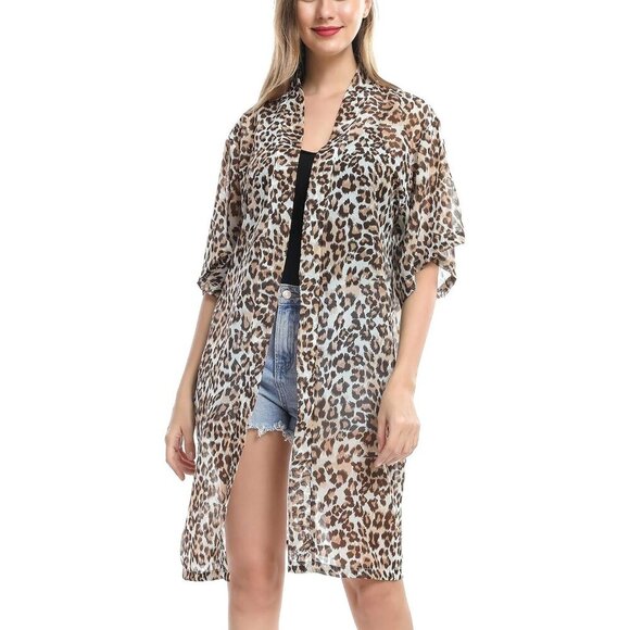 Women’s Chiffon Polyester Kimono Duster Kimono Summer Dress Beach Cover Up - Picture 1 of 7